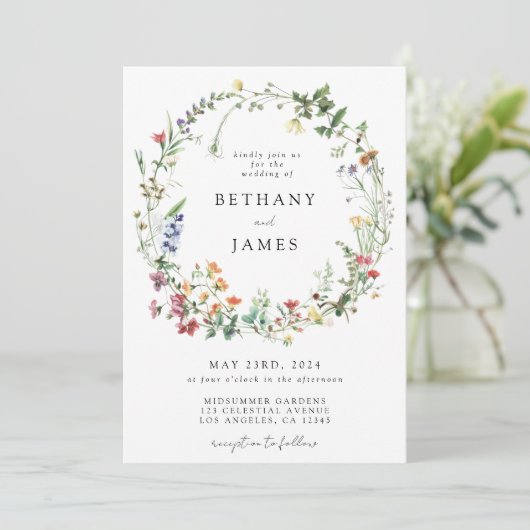 Invitation Mariage Fleur sauvage rustique (Debout devant)