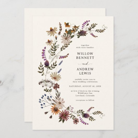 Invitation Mariage Fleur sauvage rustique (Devant / Derrière)