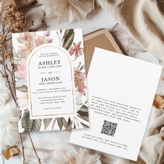 Invitation Mariage Fleur sauvage rustique Boho avec code QR