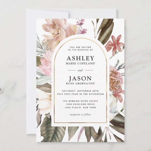 Invitation Mariage Fleur sauvage rustique Boho avec code QR (Devant)