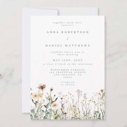 Invitation Mariage Fleur sauvage rustique Sage Green (Devant)