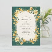 Invitation Mariage Fleur Sauvage Sarcelle Or (Debout devant)