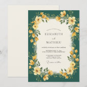 Invitation Mariage Fleur Sauvage Sarcelle Or (Devant / Derrière)