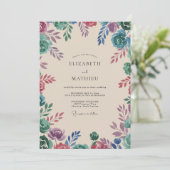 Invitation Mariage Fleur Sauvage Sarcelle Prune (Debout devant)