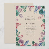 Invitation Mariage Fleur Sauvage Sarcelle Prune (Devant / Derrière)