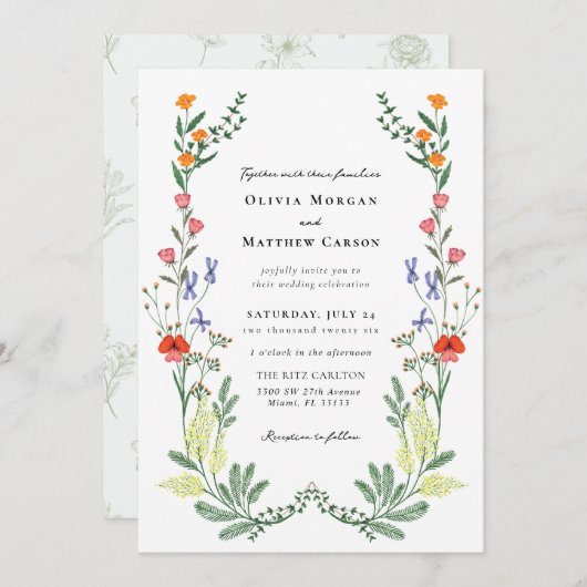 Invitation Mariage Fleur sauvage Secret Garden Boho (Devant / Derrière)