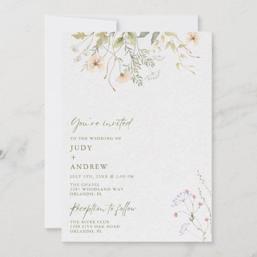 Invitation Mariage Fleur sauvage simple (Devant)