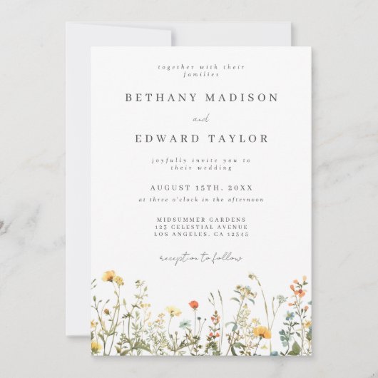 Invitation Mariage Fleur sauvage simple (Devant)