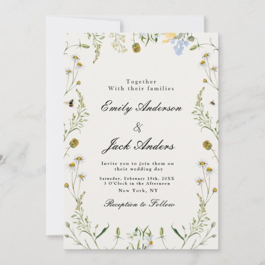 Invitation mariage fleur sauvage simple élégant (Devant)