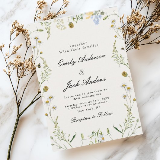 Invitation mariage fleur sauvage simple élégant