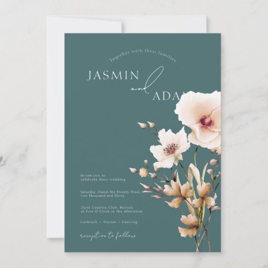 Invitation Mariage Fleur sauvage simple Emerald Green (Devant)