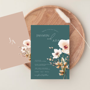 Invitation Mariage Fleur sauvage simple Emerald Green