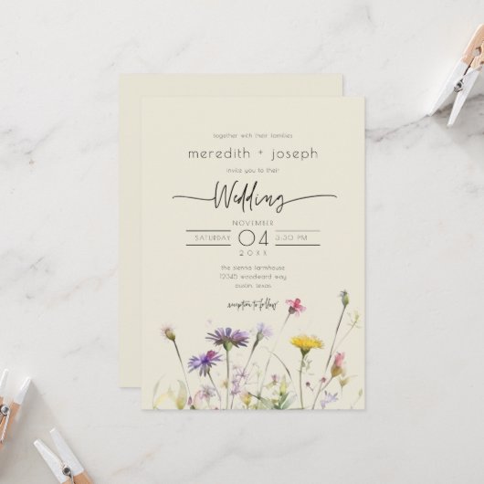 Invitation Mariage Fleur sauvage Spring Boho (Devant/Arrière en situation)