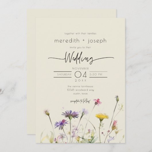 Invitation Mariage Fleur sauvage Spring Boho (Devant / Derrière)