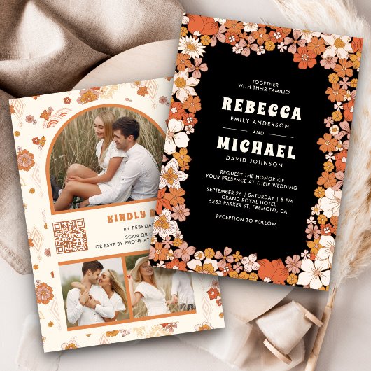 Invitation Mariage Fleur sauvage Super noir orange