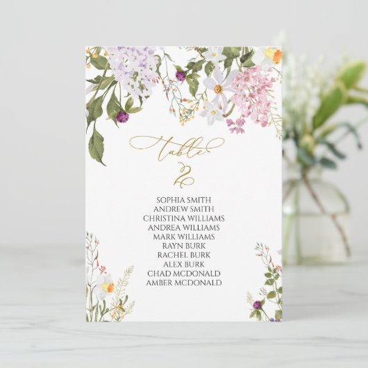 Invitation Mariage fleur sauvage Tableau numéro 2 Tableau de (Debout devant)