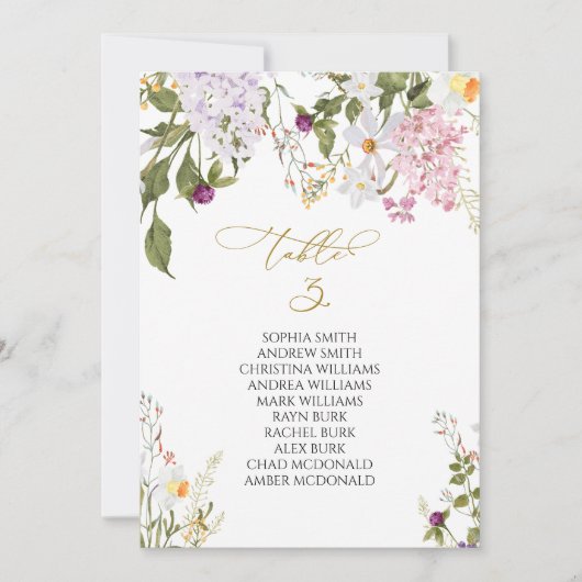 Invitation Mariage fleur sauvage Tableau numéro 3 Tableau de  (Devant)