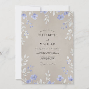 Invitation Mariage Fleur Sauvage Taupe Pervenche