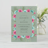 Invitation Mariage Fleur Sauvage Turquoise Fuchsia (Debout devant)