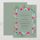Invitation Mariage Fleur Sauvage Turquoise Fuchsia (Devant / Derrière)