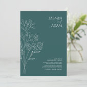 Invitation Mariage Fleur sauvage vert émeraude minimal (Debout devant)