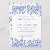Invitation Mariage Fleur sauvage Vintage bleu classique (Devant / Derrière)