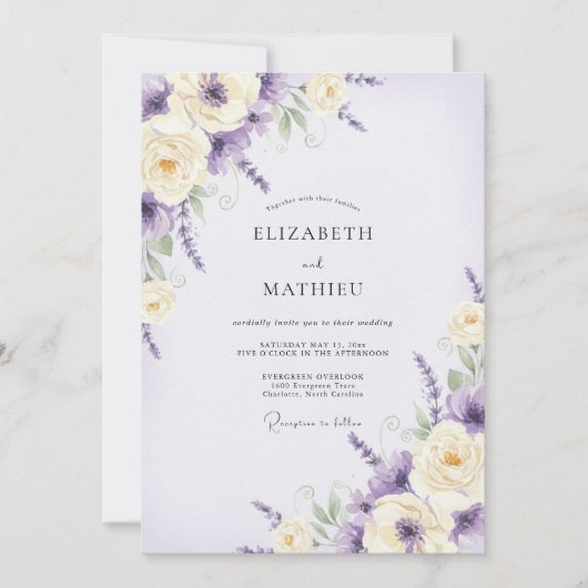 Invitation Mariage Fleur Sauvage Violet Améthyste (Devant)