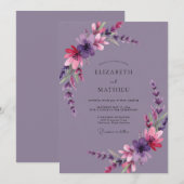 Invitation Mariage Fleur Sauvage Violet Atténué (Devant / Derrière)