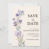 Invitation Mariage Fleur sauvage Violet Classique Enregistrer (Devant)