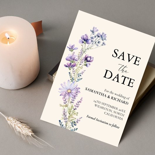Invitation Mariage Fleur sauvage Violet Classique Enregistrer