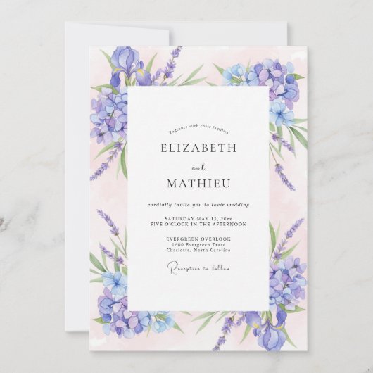 Invitation Mariage Fleur Sauvage Violet Rose (Devant)