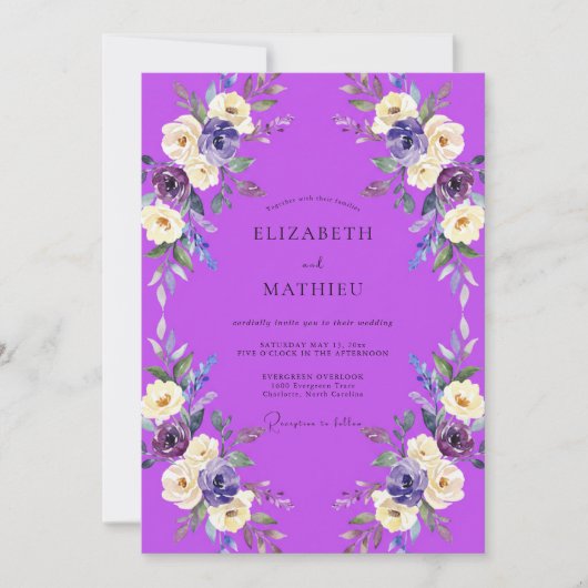 Invitation Mariage Fleur Sauvage Violet Vibrant (Devant)