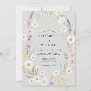Invitation Mariage Fleur Sauvage Violette Argentée