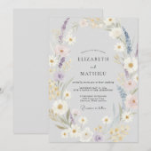 Invitation Mariage Fleur Sauvage Violette Argentée (Devant / Derrière)
