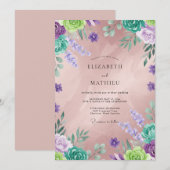 Invitation Mariage Fleur Sauvage Violette Menthe (Devant / Derrière)
