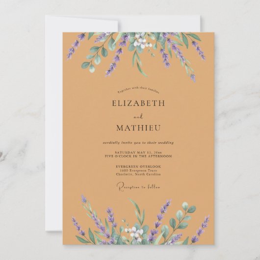 Invitation Mariage Fleur Sauvage Violette Ocre (Devant)