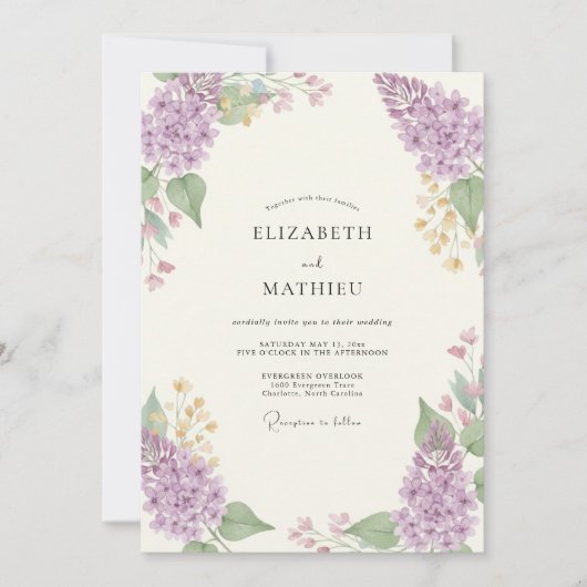 Invitation Mariage Fleur Sauvage Violette Pâle (Devant)