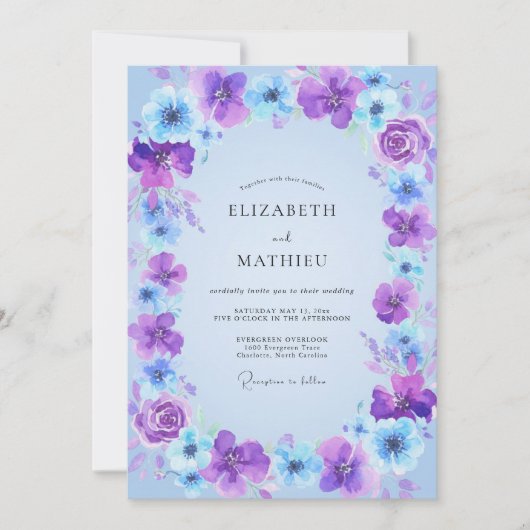 Invitation Mariage Fleur Sauvage Violette Pervenche (Devant)