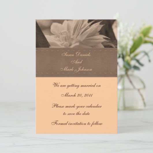 Invitation Mariage Fleur Sepia Clematis Sauvez La Date (Debout devant)