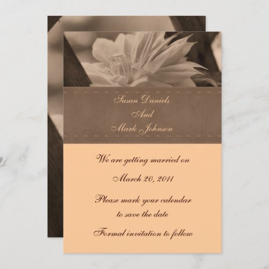 Invitation Mariage Fleur Sepia Clematis Sauvez La Date (Devant / Derrière)