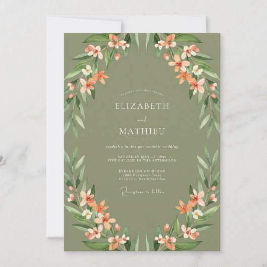 Invitation Mariage Fleur Seraphique Vert Sauge (Devant)