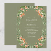 Invitation Mariage Fleur Seraphique Vert Sauge (Devant / Derrière)