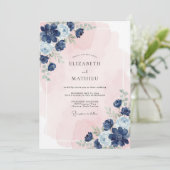 Invitation Mariage Fleur Sérénité Bleu Marine (Debout devant)