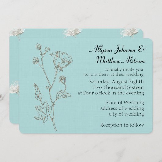 Invitation Mariage Fleur Simple Elegance (Devant / Derrière)