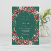 Invitation Mariage Fleur Solennelle de Vert Forêt (Debout devant)