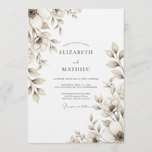 Invitation Mariage Fleur Taupe en Fleur (Devant)