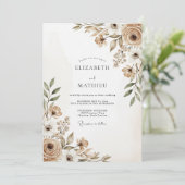 Invitation Mariage Fleur Taupe Impressionniste (Debout devant)