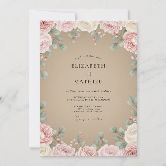 Invitation Mariage Fleur Taupe Mauve (Devant)