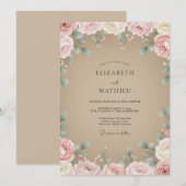 Invitation Mariage Fleur Taupe Mauve (Devant / Derrière)