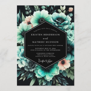 Invitation Mariage Fleur Teal Abyssal